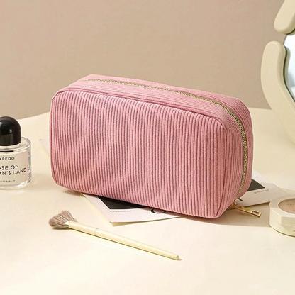 Trousse Maquillage Velours Côtelé – coloris Rose