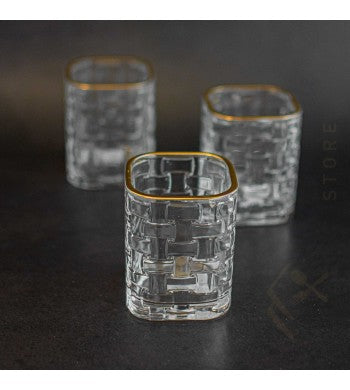 Set de 6 verres strié 15cl motif quadrillé liseré or