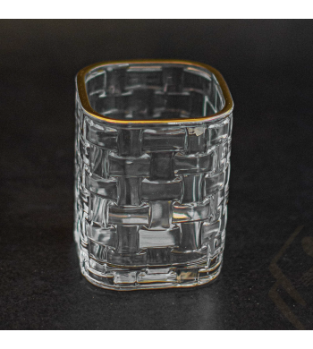 Set de 6 verres strié 15cl motif quadrillé liseré or