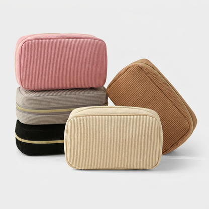 Trousse Maquillage Velours Côtelé – coloris Marron