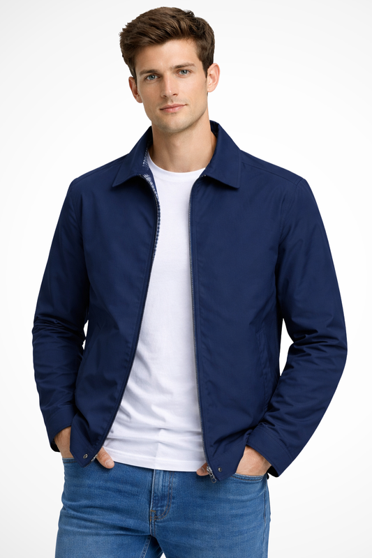 Men's Collared Harrington Jacket with Stylish Check Lining
