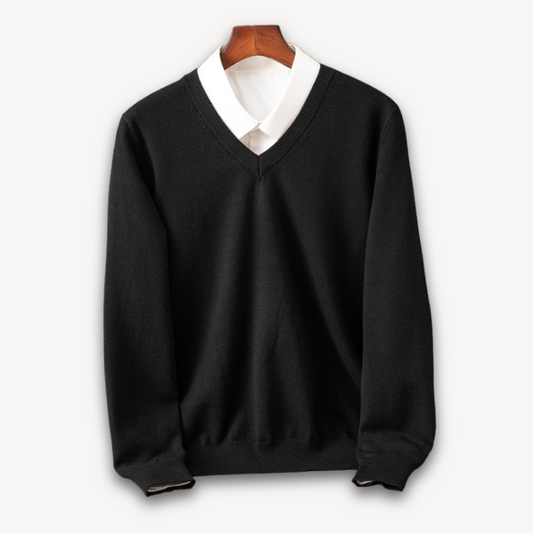 Pull Homme v col ajusté coupe doux confort – coloris Noir