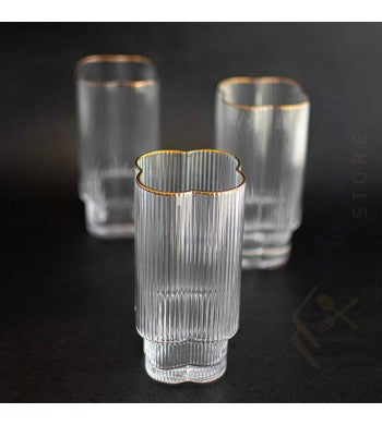 Set de 6 verres à eau strié liseré doré
