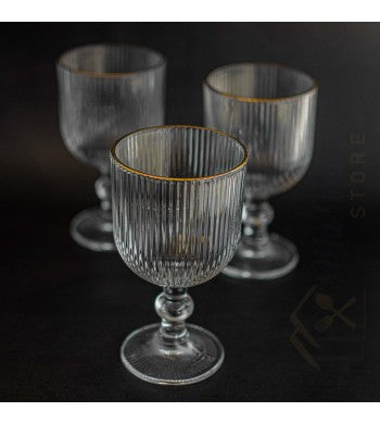 Set de 6 verres à pied doré 250ml, verre strié