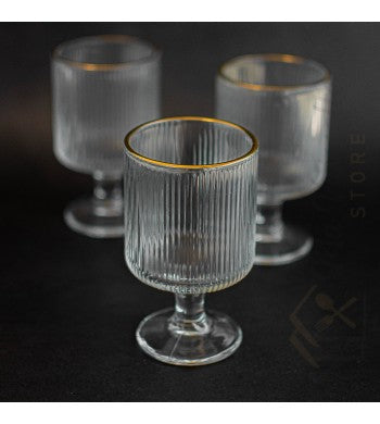 Set de 6 verres à pied doré 200ml, verre strié