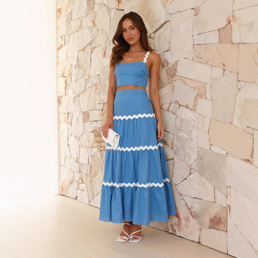 Women’s Strapless Crop Top and Tiered Maxi Skirt Set