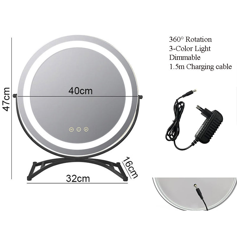 Miroir de Maquillage LED Tactile – Noir