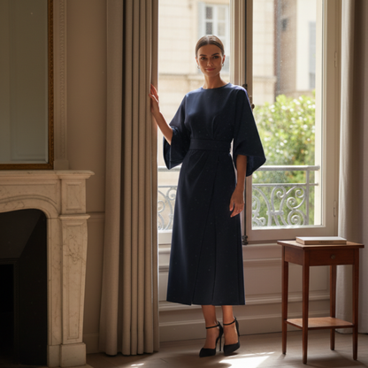 Robe Élégante Ceinturée Polyvalente Femme, mi-longue, portefeuille