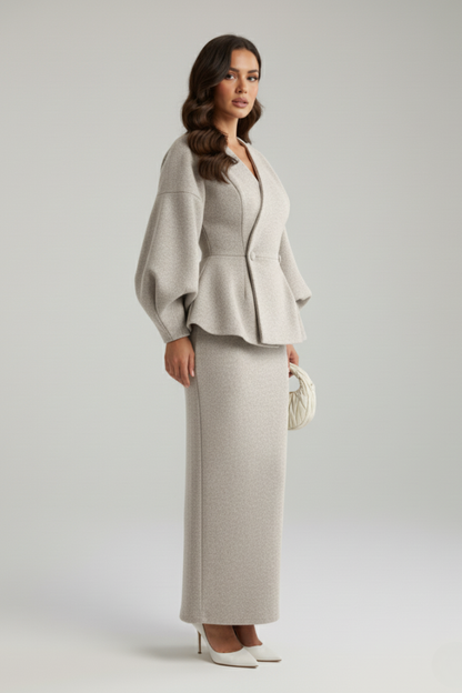 Ensemble Coordonné Élégant Femme, manches bouffantes, mi-longue
