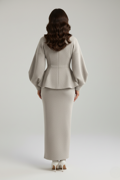 Ensemble Coordonné Élégant Femme, manches bouffantes, mi-longue