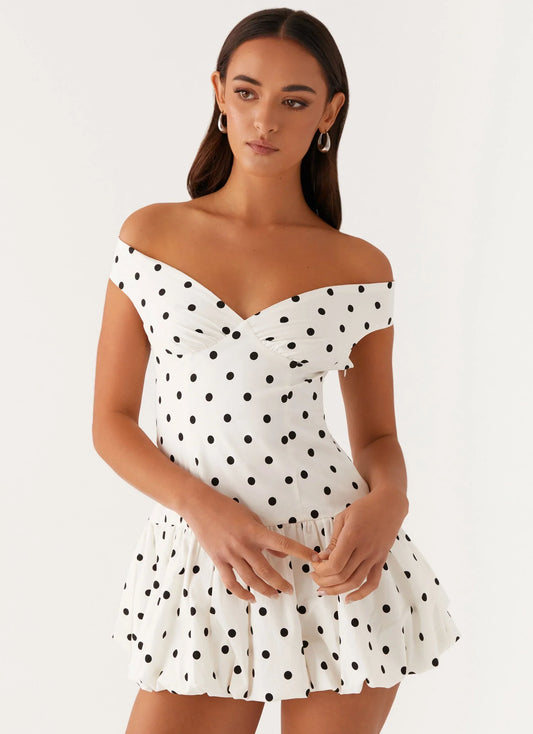 Women's Off-Shoulder Polka Dot Peplum Mini Dress
