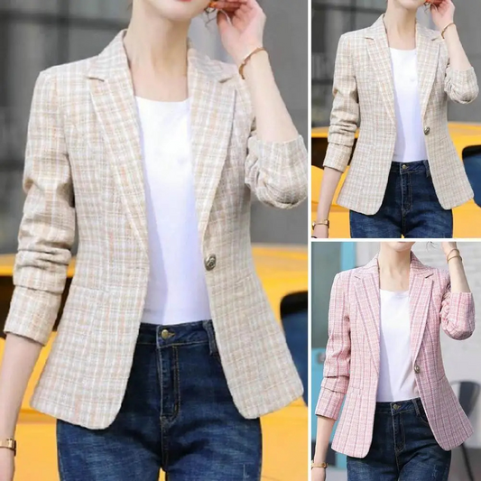 Women's Premium Checkered Single-Button Blazer