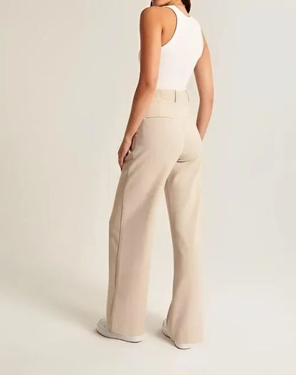 Pantalon Plissé Femme, taille haute, jambe large