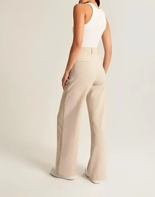 Women's High-Waist Wide-Leg Trousers with Pleated Front