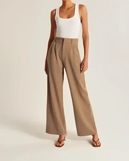 Pantalon Plissé Femme, taille haute, jambe large