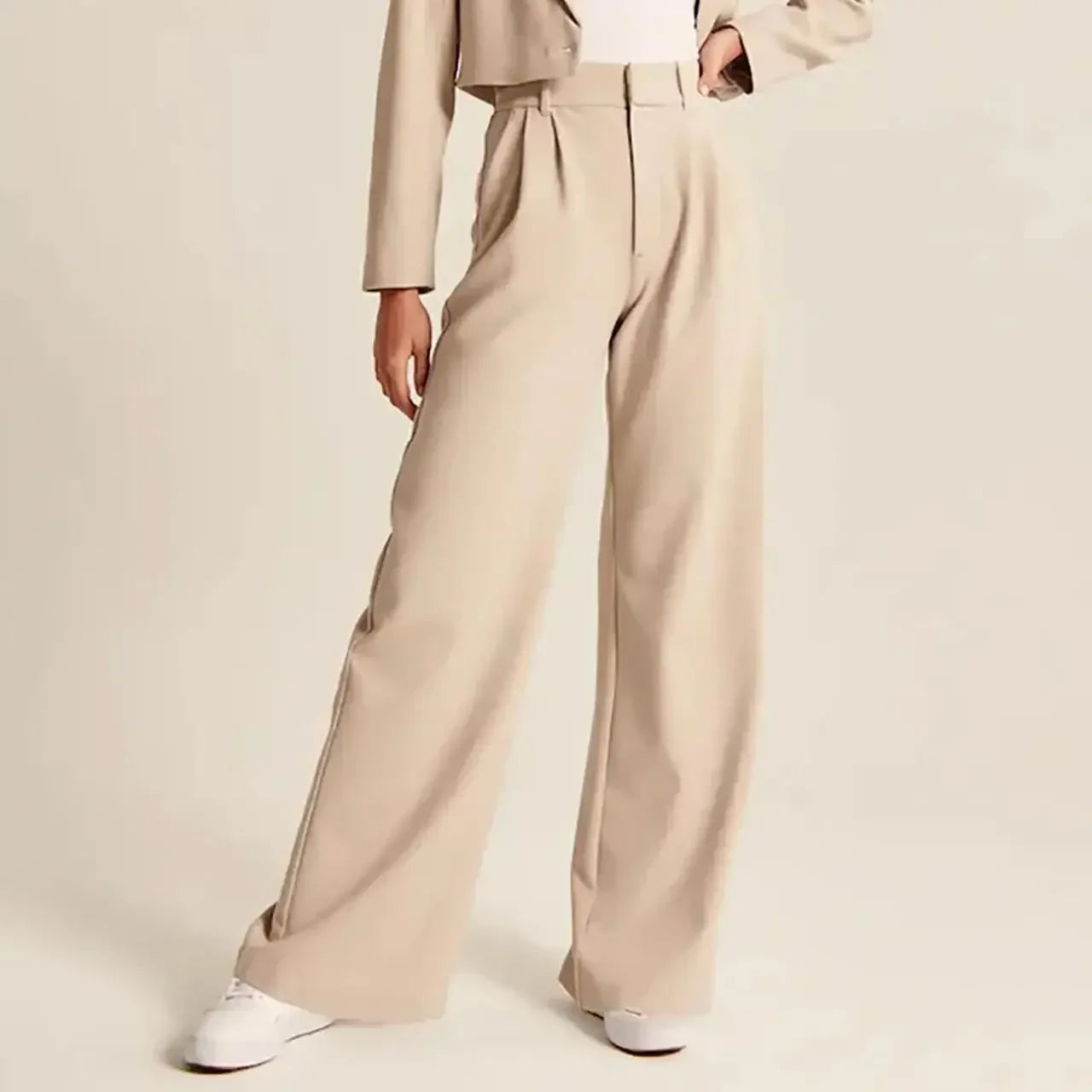 Pantalon Plissé Femme, taille haute, jambe large
