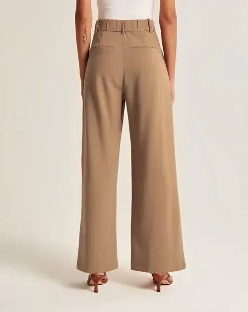 Pantalon Plissé Femme, taille haute, jambe large