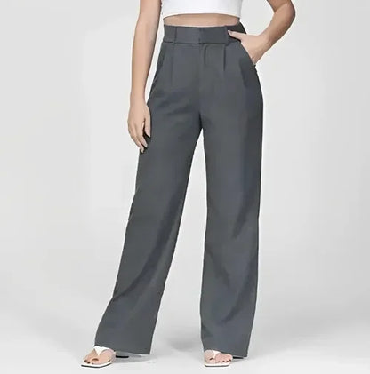 Pantalon Plissé Femme, taille haute, jambe large