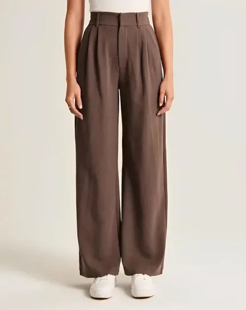 Pantalon Plissé Femme, taille haute, jambe large