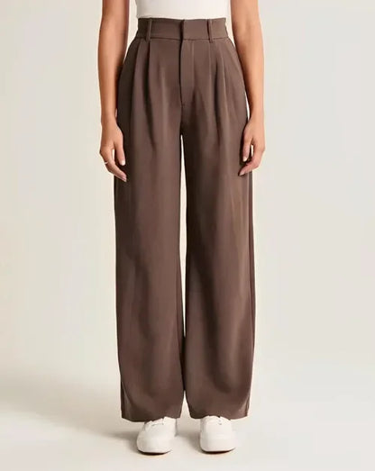 Pantalon Plissé Femme, taille haute, jambe large