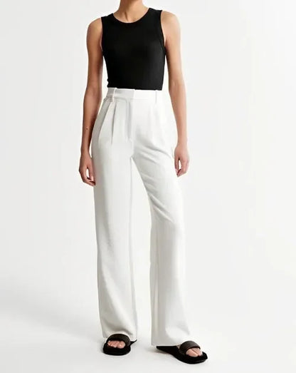 Pantalon Plissé Femme, taille haute, jambe large