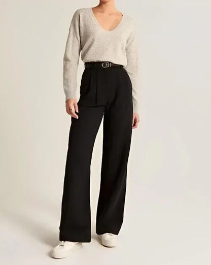 Pantalon Plissé Femme, taille haute, jambe large