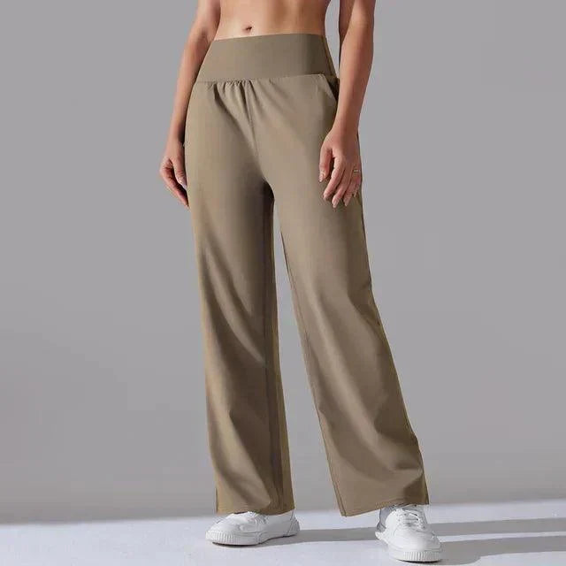 Pantalon Femme, taille haute, jambe large – Bleu