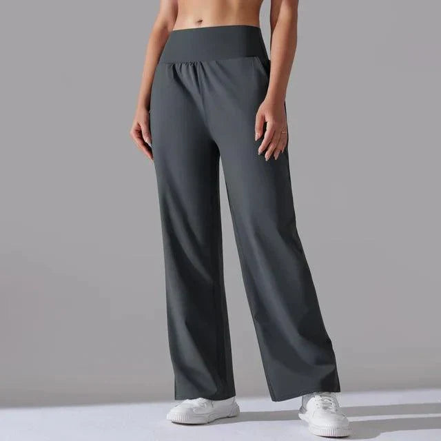 Pantalon Femme, taille haute, jambe large – Bleu
