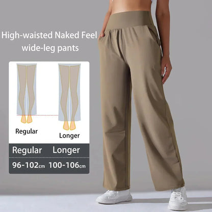 Pantalon Femme, taille haute, jambe large – Bleu