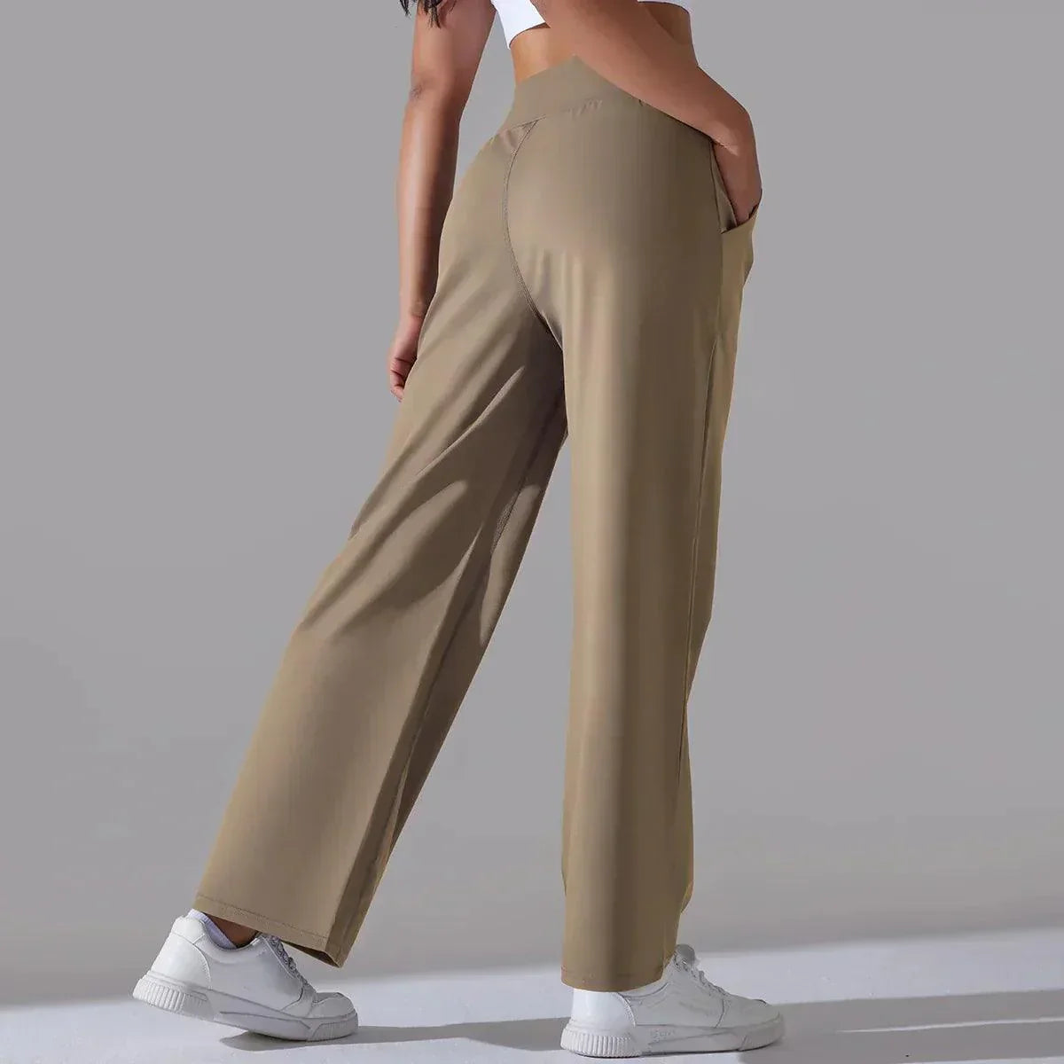 Pantalon Femme, taille haute, jambe large – Bleu