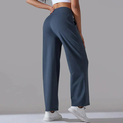 Pantalon Femme, taille haute, jambe large – Bleu