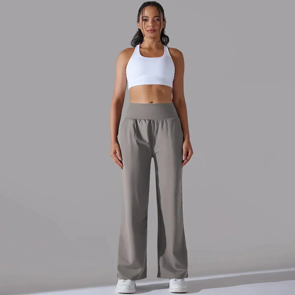 Pantalon Femme, taille haute, jambe large – Bleu