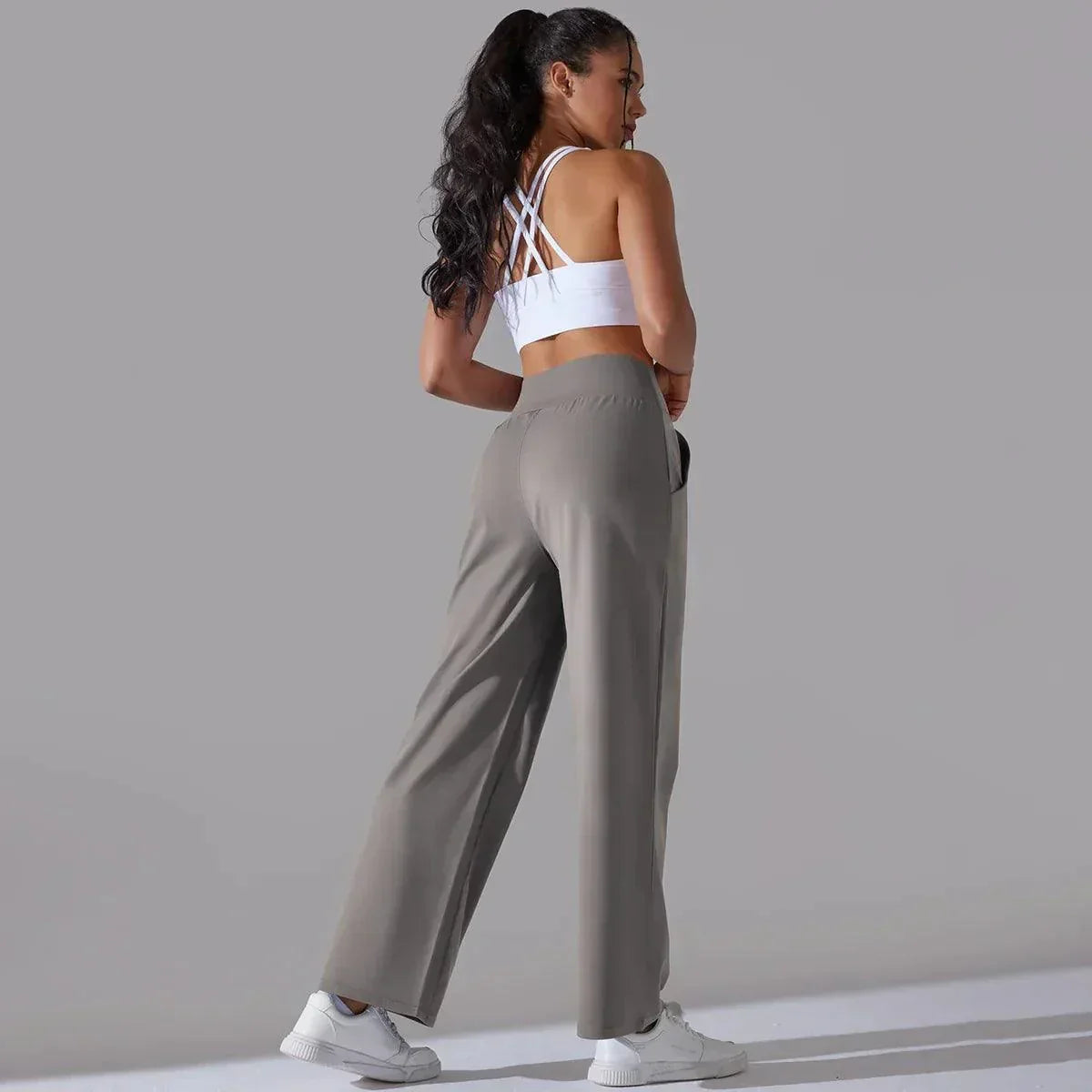 Pantalon Femme, taille haute, jambe large – Bleu