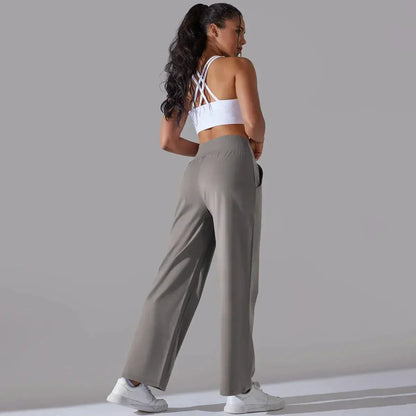 Pantalon Femme, taille haute, jambe large – Bleu