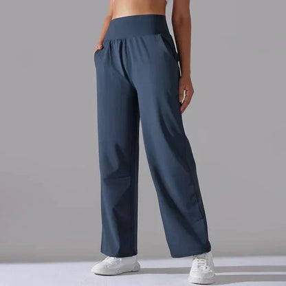 Pantalon Femme, taille haute, jambe large – Bleu