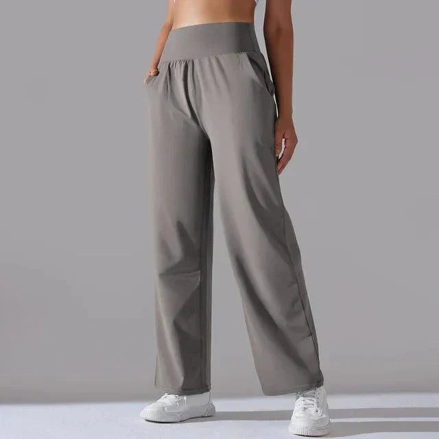 Pantalon Femme, taille haute, jambe large – Bleu