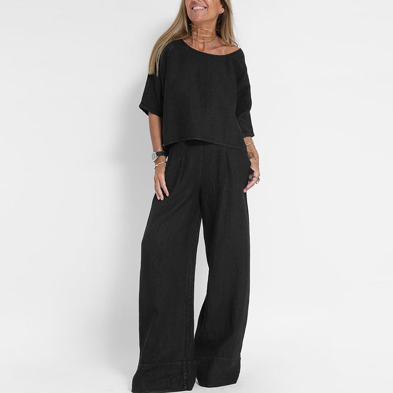 Pantalon Décontracté Femme, deux pièces, jambe large