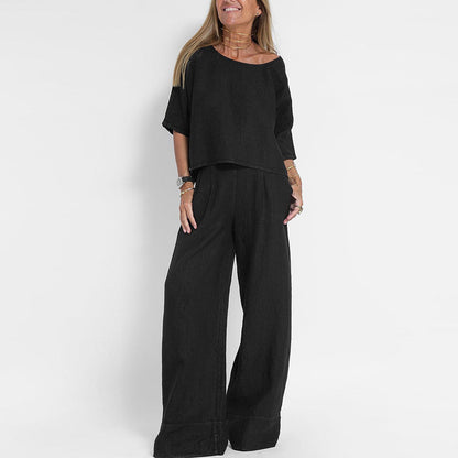 Pantalon Décontracté Femme, deux pièces, jambe large