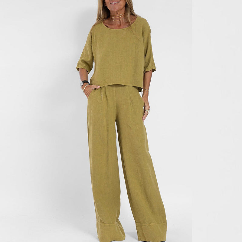 Pantalon Décontracté Femme, deux pièces, jambe large