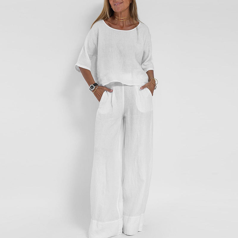 Pantalon Décontracté Femme, deux pièces, jambe large