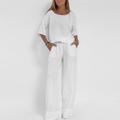 Pantalon Décontracté Femme, deux pièces, jambe large