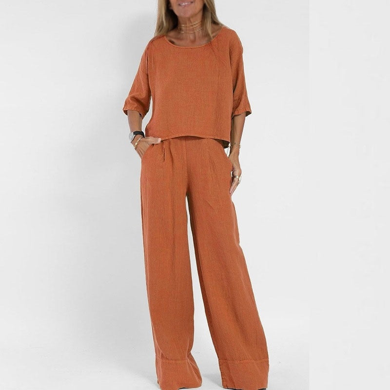 Pantalon Décontracté Femme, deux pièces, jambe large