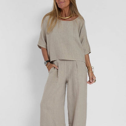 Pantalon Décontracté Femme, deux pièces, jambe large