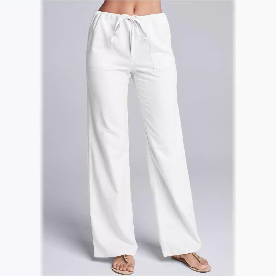 Pantalon Ample Femme, cordon de serrage – Blanc