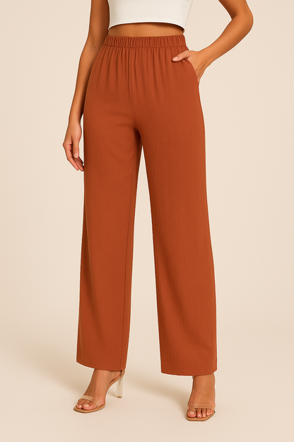 Pantalon Décontracté Élastique Femme, coupe droite
