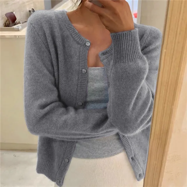 Cardigan Uni en Maille Stylé Femme