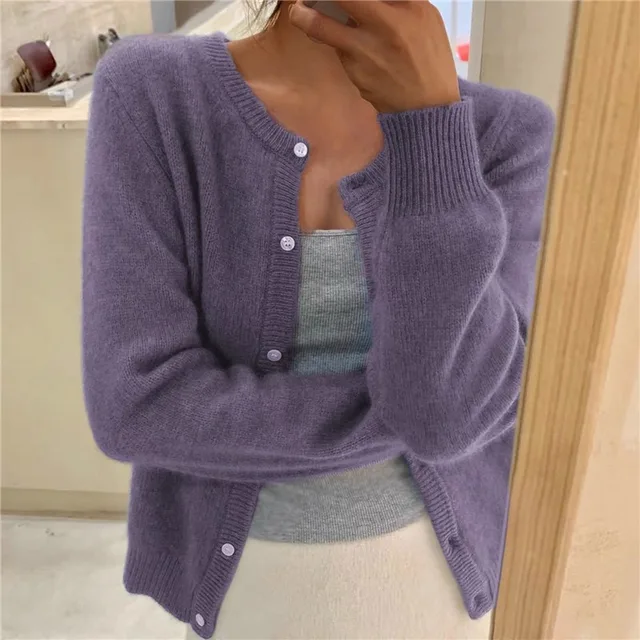 Cardigan Uni en Maille Stylé Femme