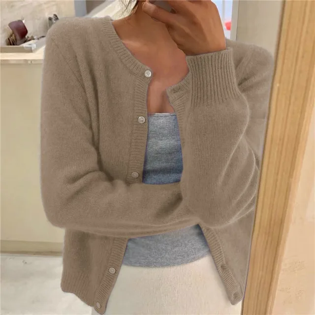 Cardigan Uni en Maille Stylé Femme